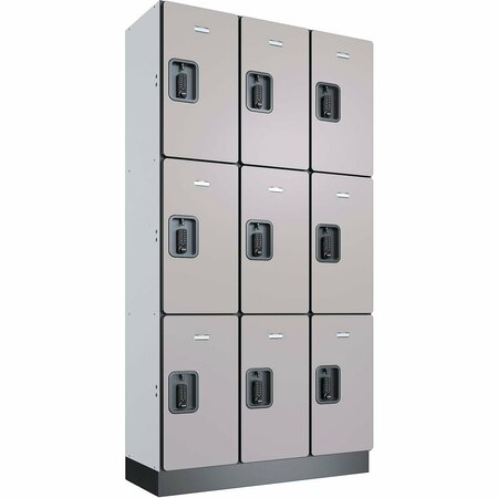 Global Industrial 3-Tier 9 Door Digital Wood Locker, 36inW x 15inD x 72inH, Gray, Assembled 299236